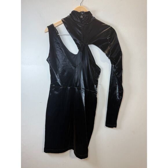 ROTATE BIRGER CHRISTENSEN Fallem Cutout Vinyl Mini Dress Women’s Size 6 Black - Picture 4 of 10